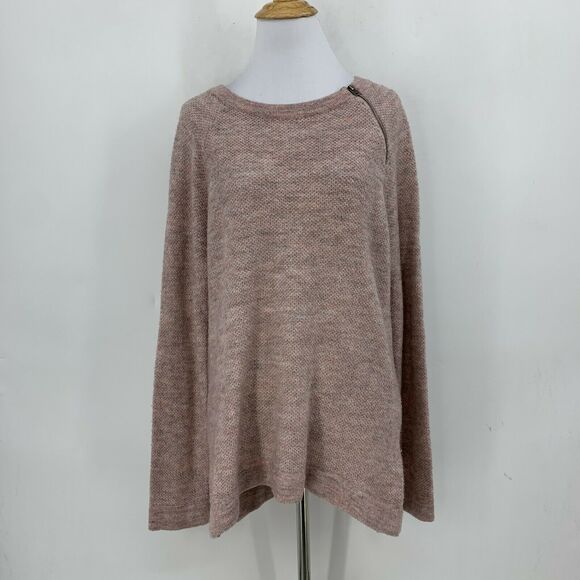 Abercrombie & Fitch Marled Knit Sweater Womens L Large Pink Gray Zip Shoulder - Picture 2 of 12